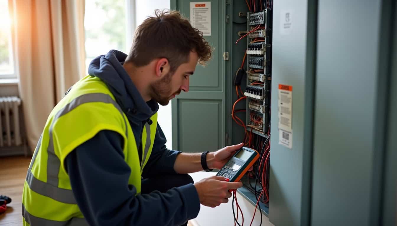 Un électricien certifié IRVE effectue un diagnostic électrique avant l