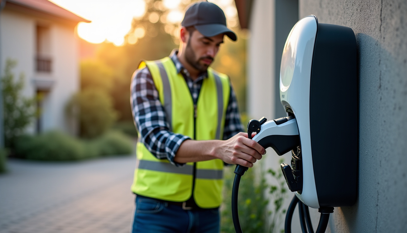 Un technicien certifié IRVE en train de tester une borne de recharge à Riorges
