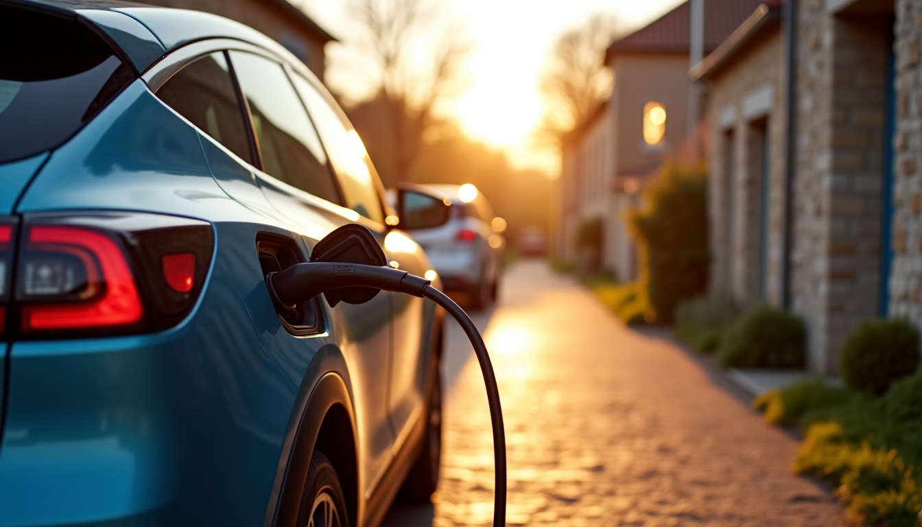 Véhicule électrique en cours de recharge sur une borne à Perpezac-le-Noir