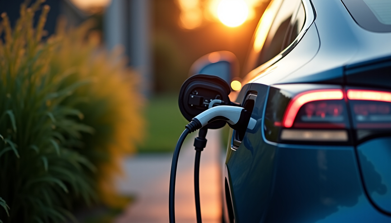 Véhicule électrique en cours de recharge sur une borne domestique à La Ferté-Saint-Cyr