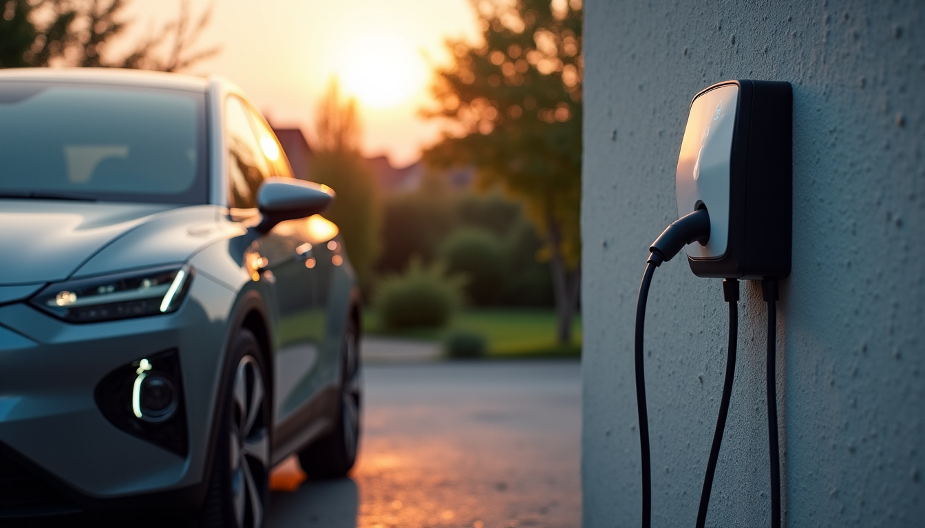 Véhicule électrique en cours de recharge sur une borne domestique à Loretz-d