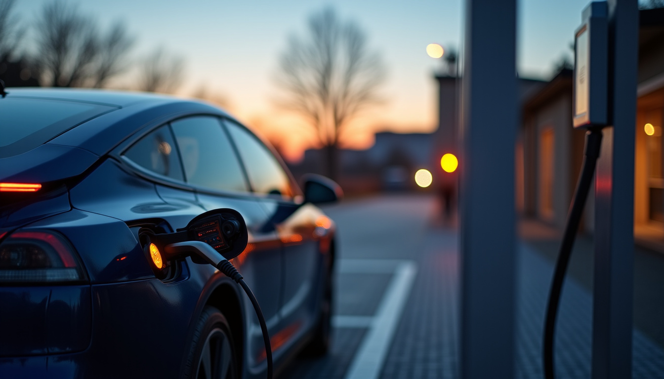 Véhicule électrique en train de charger à une borne installée à Idron, câble connecté et voyants lumineux actifs