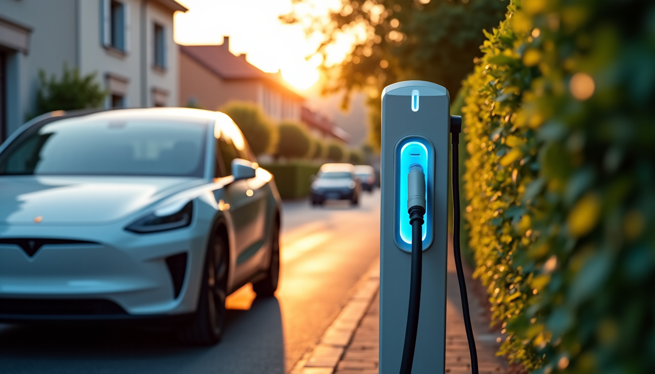 Voiture électrique en charge sur une borne installée à Grosbreuil