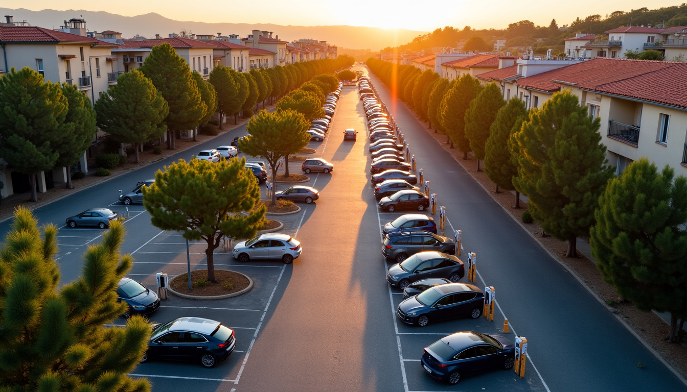 Vue aérienne de bornes électriques publiques à Salernes
