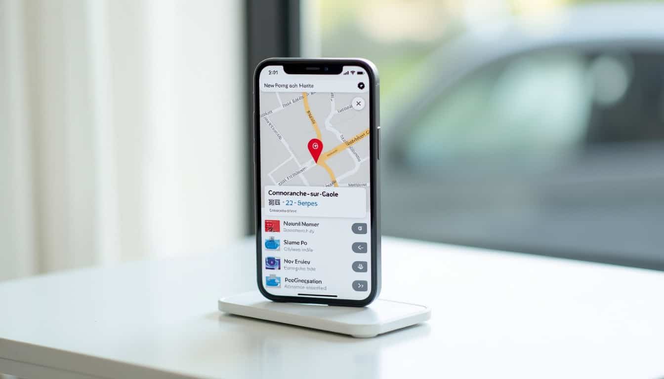 Appareil mobile affichant une interface pour trouver un installateur de bornes de recharge à Cormoranche-sur-Saône