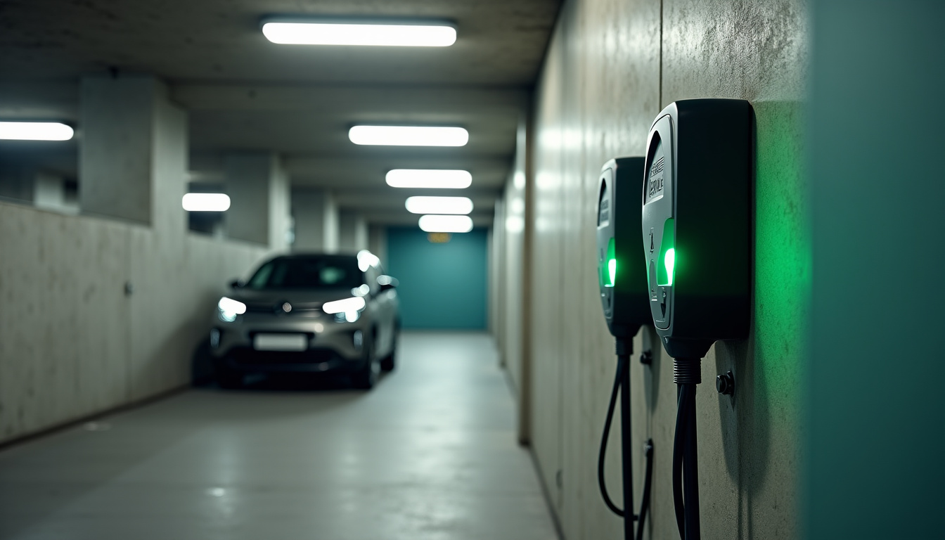 Borne de recharge collective installée dans un parking de copropriété à Chaville