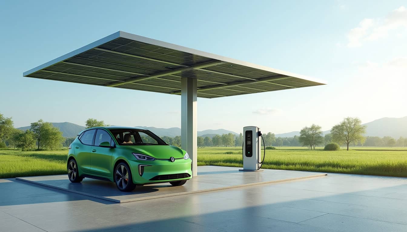 Borne de recharge électrique couplée à des panneaux solaires à Pajay