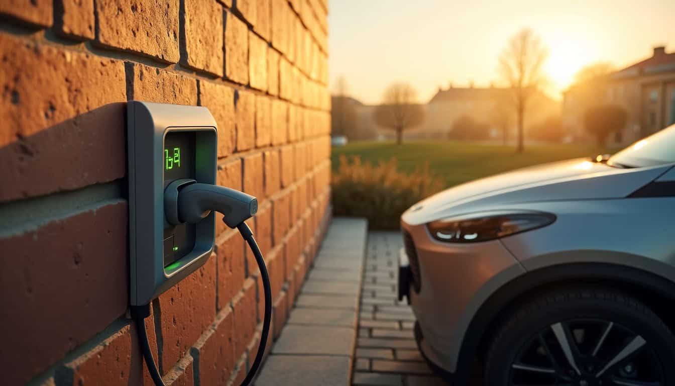Borne de recharge électrique en extérieur à Nordausques avec un véhicule en charge