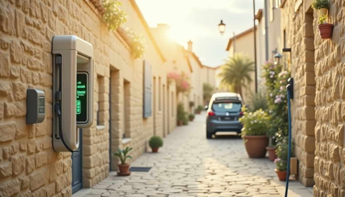 Borne de recharge électrique en plein centre-ville d’Auzances, rue Barraud