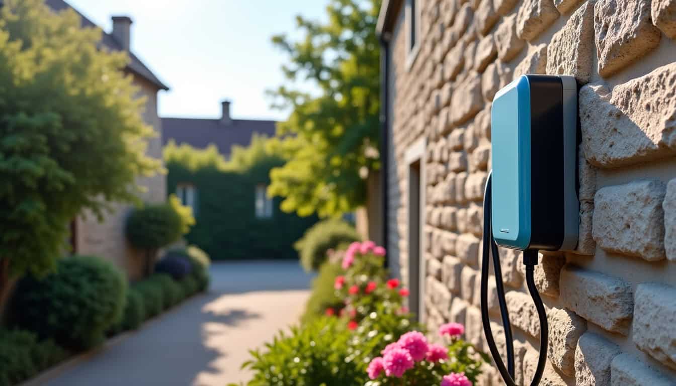 Borne de recharge électrique installée à l’extérieur d’un domicile à Radenac