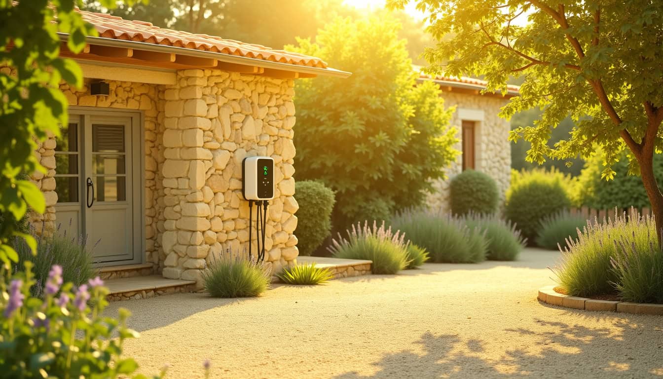 Borne de recharge électrique installée à l’extérieur d’une maison à Aniane