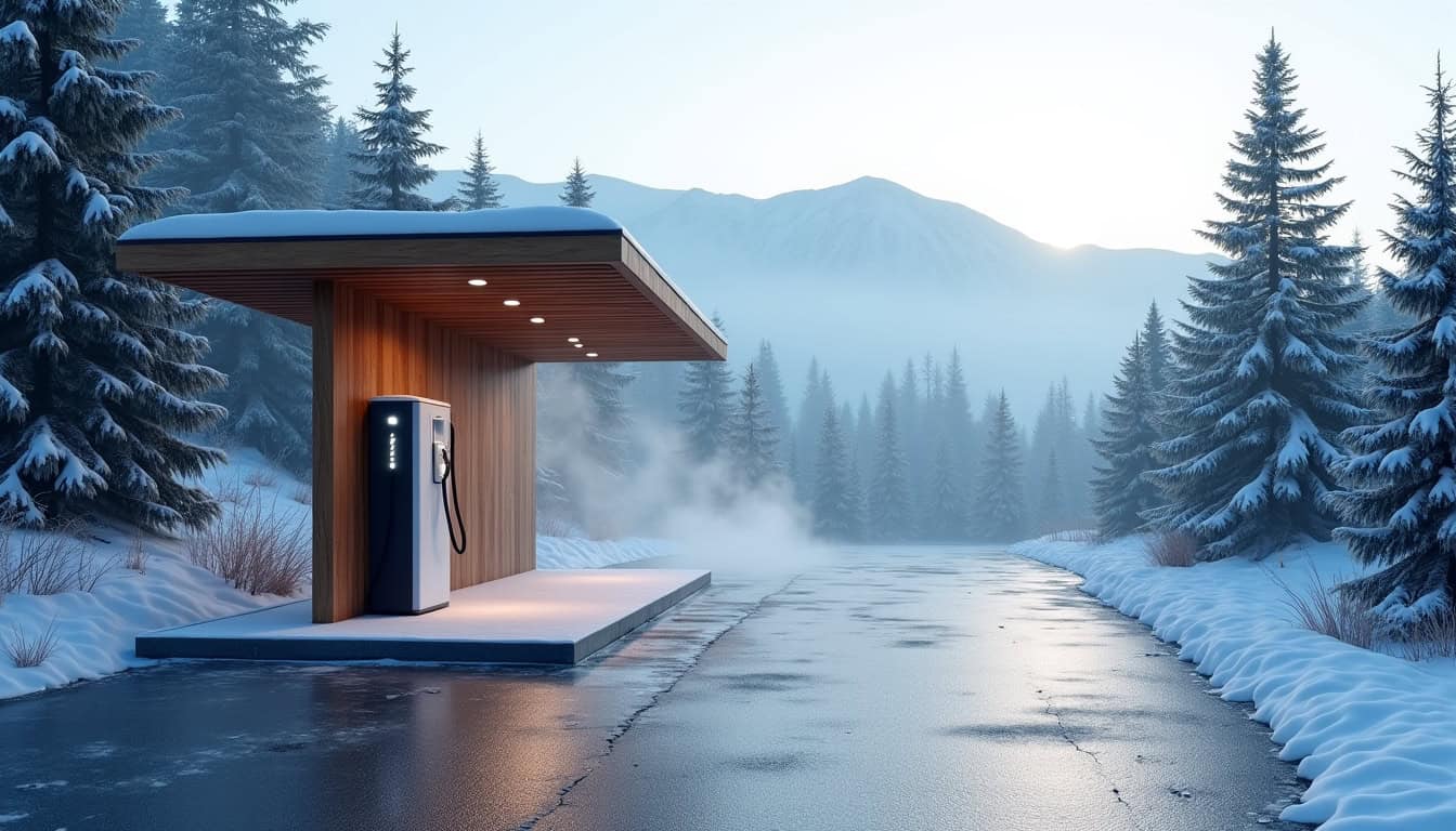 Borne de recharge électrique installée au parking du cimetière à Le Grand-Bornand Village