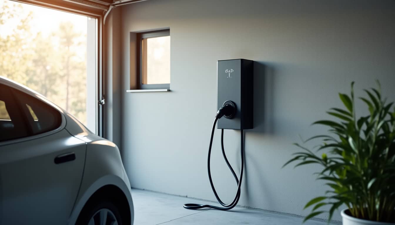 Borne de recharge électrique installée dans un garage à Marcy-l