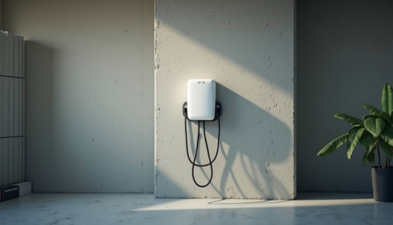 Borne de recharge électrique installée dans un garage à Oyeu