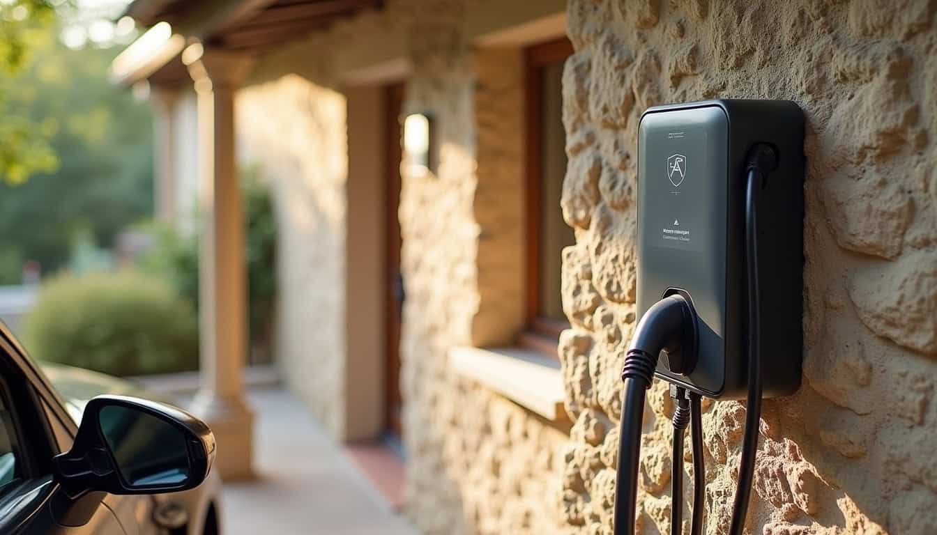 Borne de recharge électrique installée dans un garage à Saint-Just-d