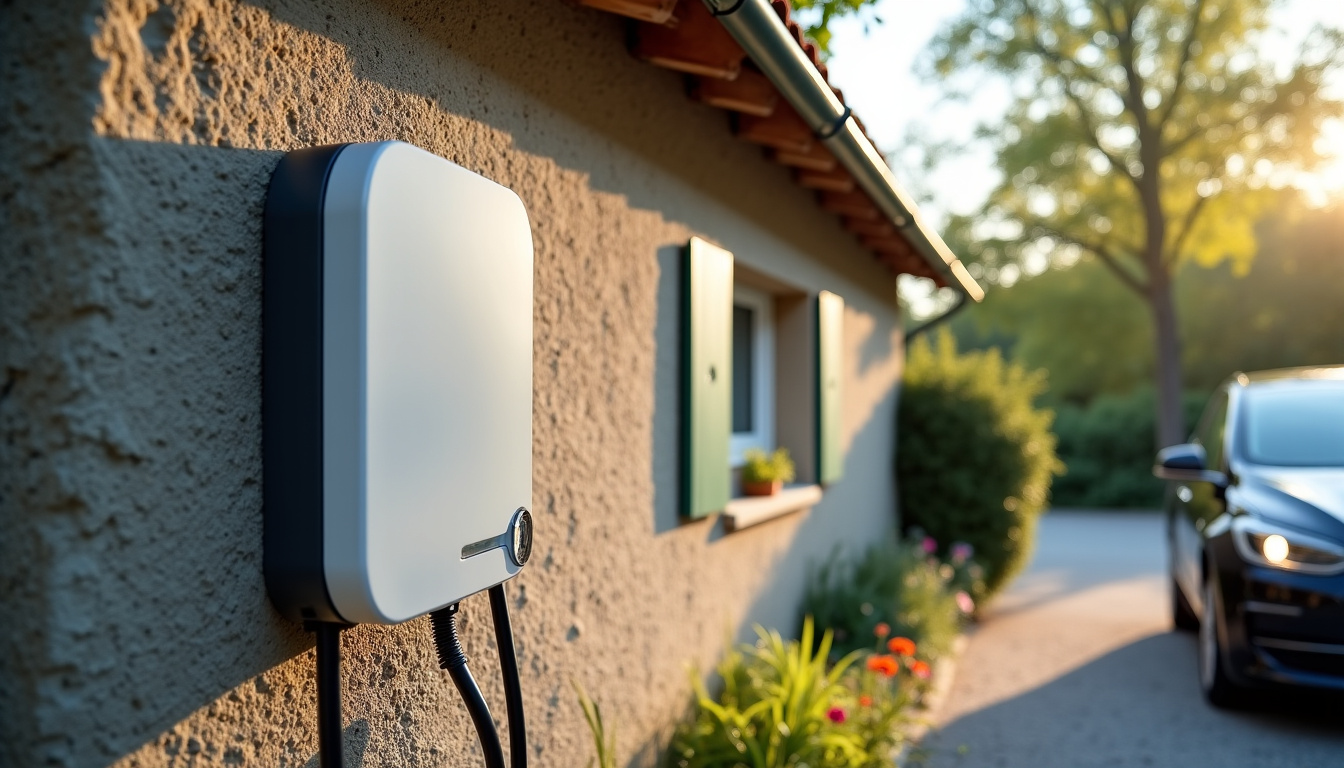 Borne de recharge électrique installée dans un garage à Saint-Pierre-La-Noue, Charente-Maritime