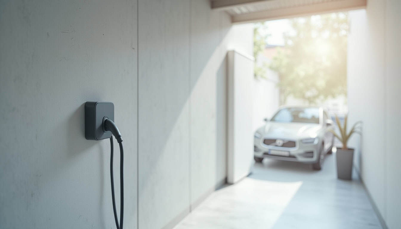 Borne de recharge électrique installée dans un garage privé à Étriché