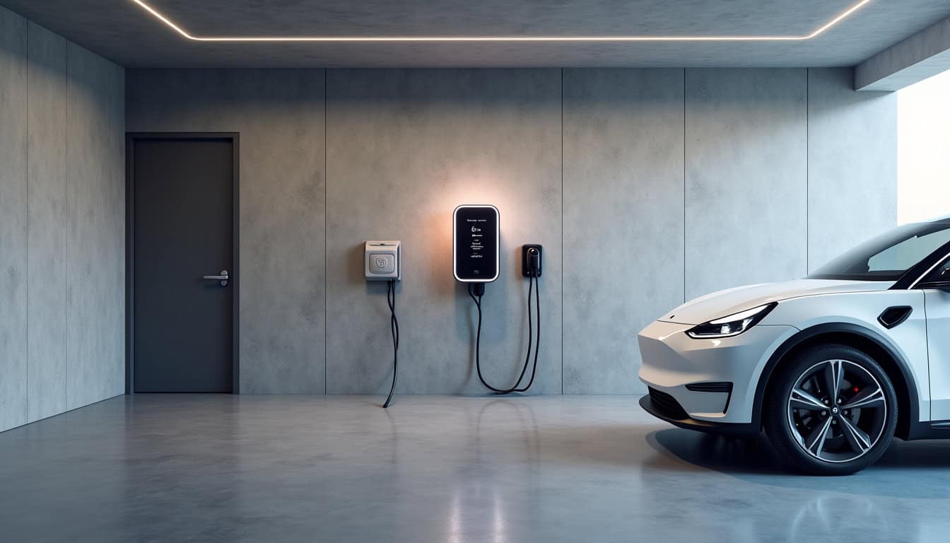 Borne de recharge électrique installée dans un garage privé à La Chevrolière