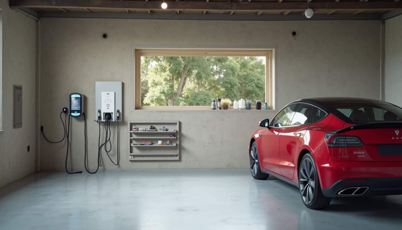 Borne de recharge électrique installée dans un garage privé à Oursbelille