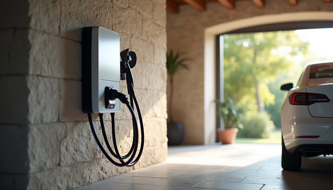 Borne de recharge électrique installée dans un garage privé en Charente-Maritime