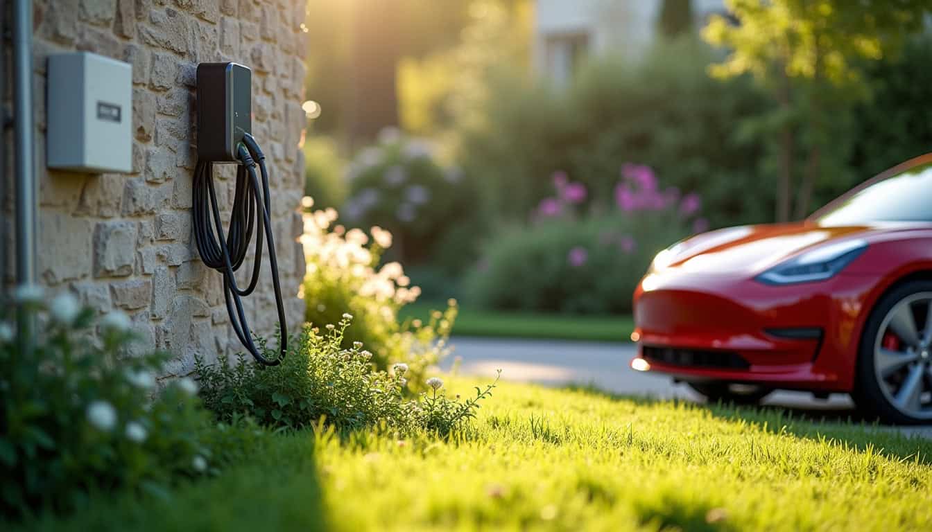 Borne de recharge électrique installée dans un jardin à Toucy