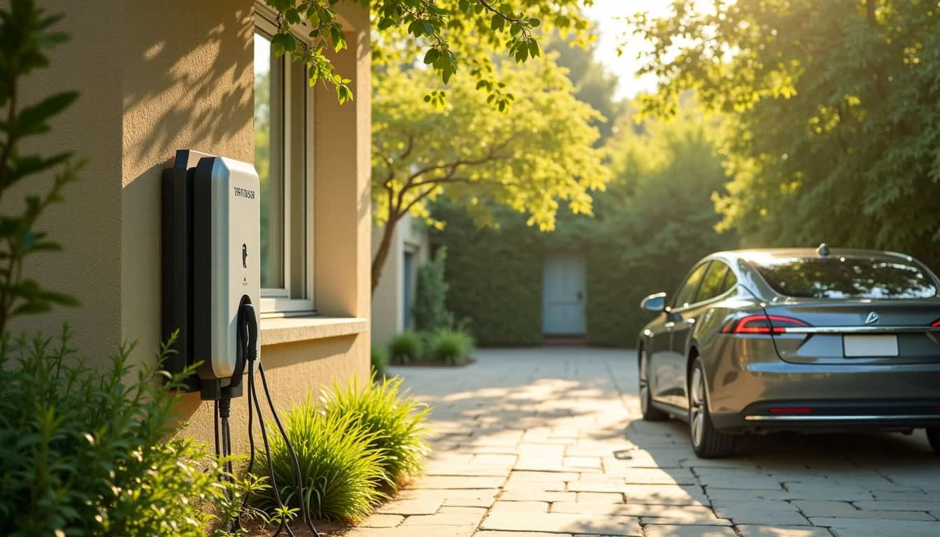 Borne de recharge électrique installée dans une propriété à Montmeyran, en extérieur près d