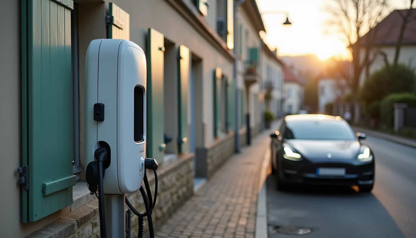 Borne de recharge électrique installée dans une rue résidentielle de Magny-le-hongre
