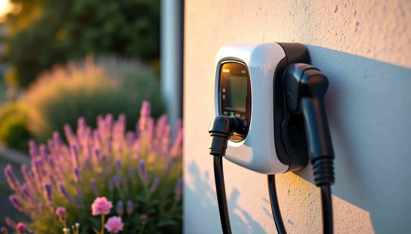 Borne de recharge électrique installée devant une maison à Baldenheim