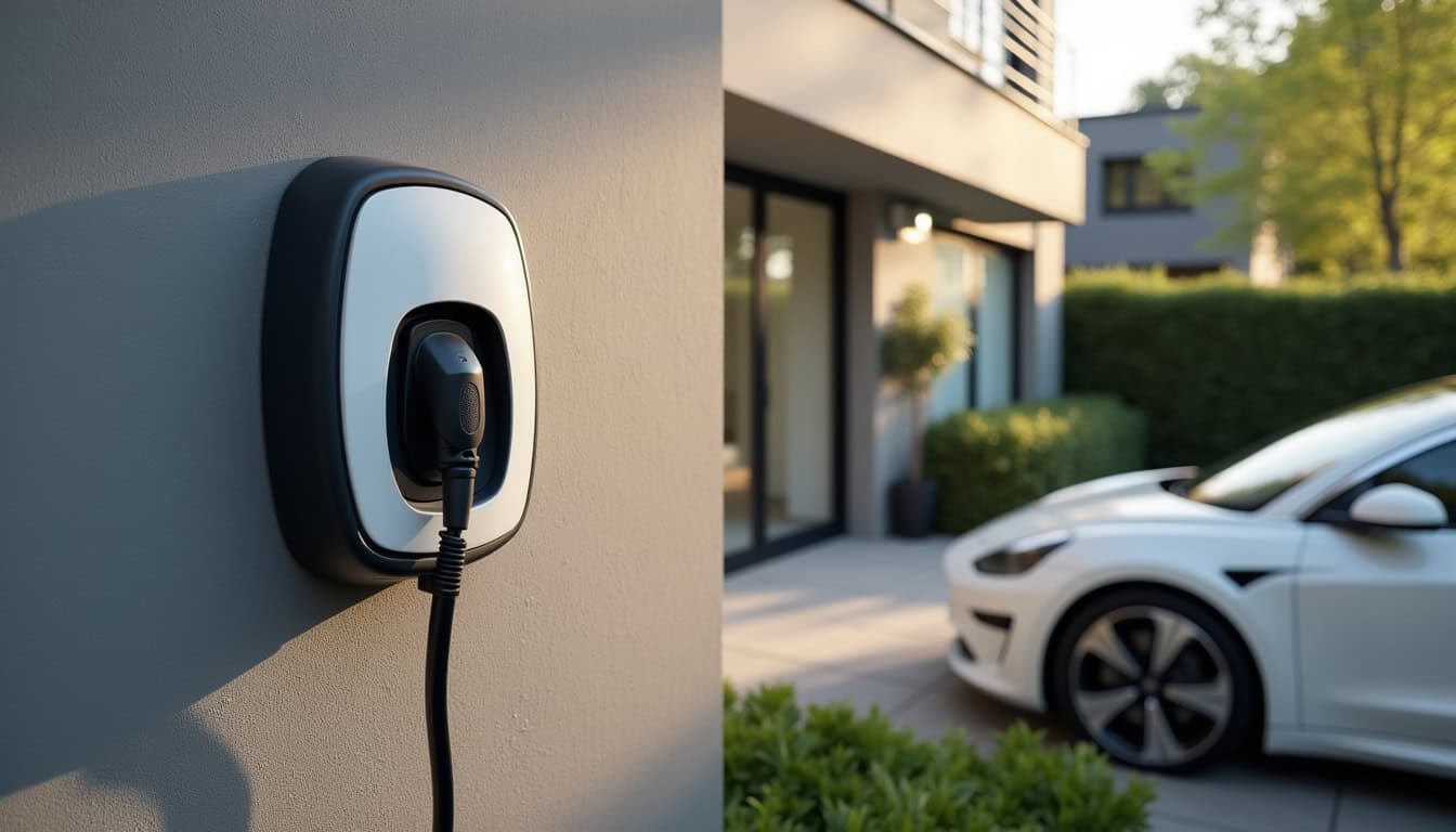 Borne de recharge électrique installée devant une maison à Fontaines-Saint-Martin