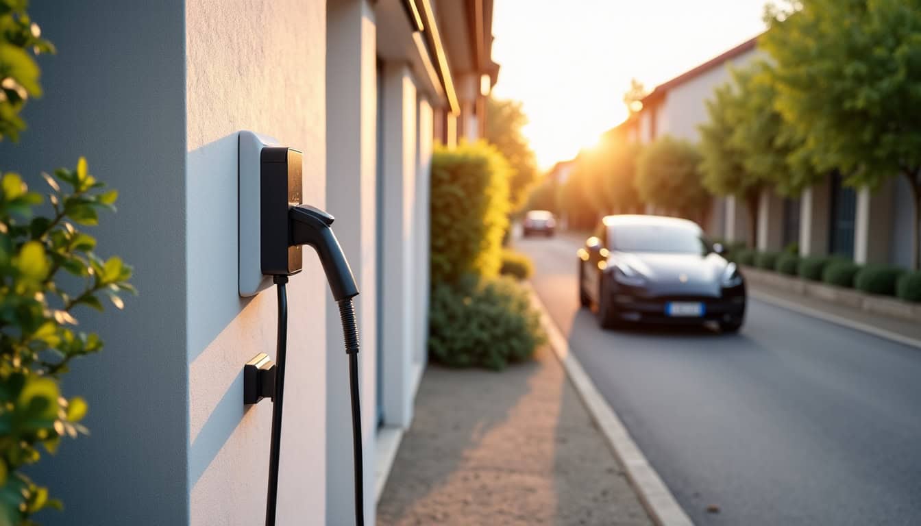 Borne de recharge électrique installée devant une maison à Maransin