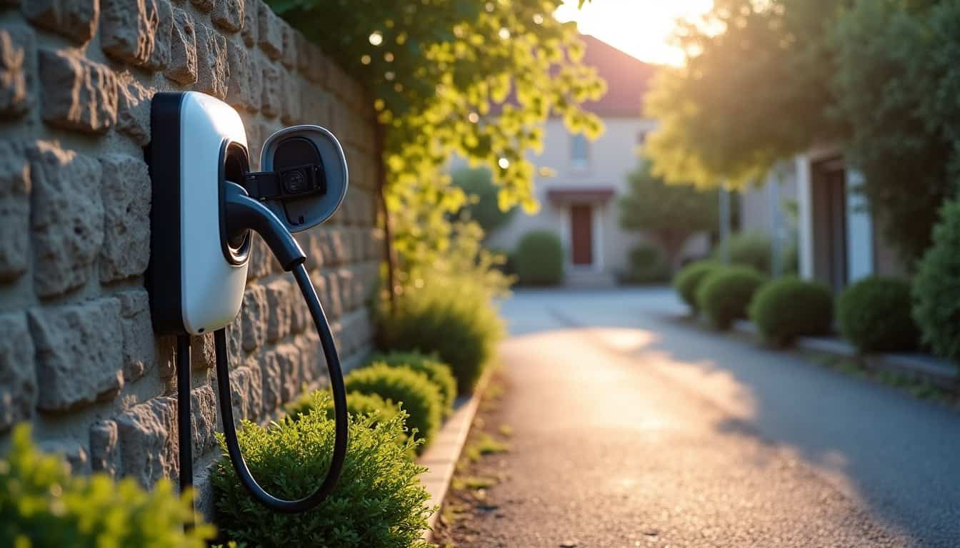 Borne de recharge électrique installée devant une maison à Saint-Morillon