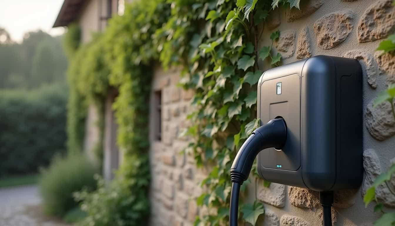 Borne de recharge électrique installée en extérieur à Agonac, résistante aux intempéries
