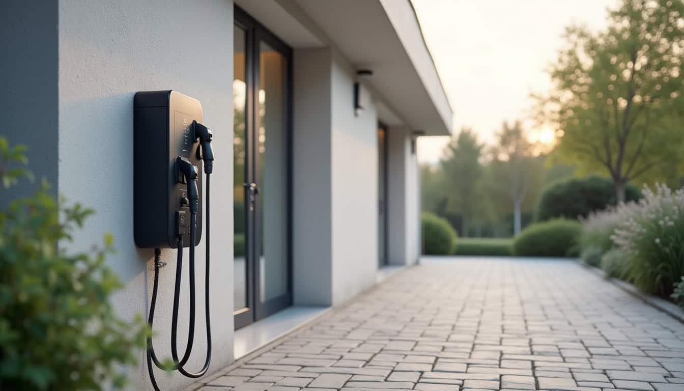 Borne de recharge électrique installée en extérieur près d