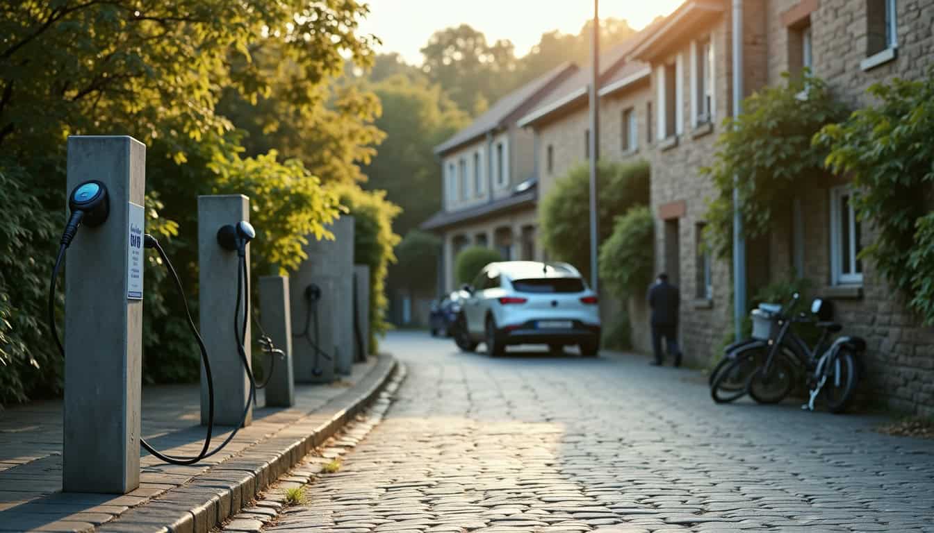 Borne de recharge électrique installée rue de la Mairie à Passais Villages