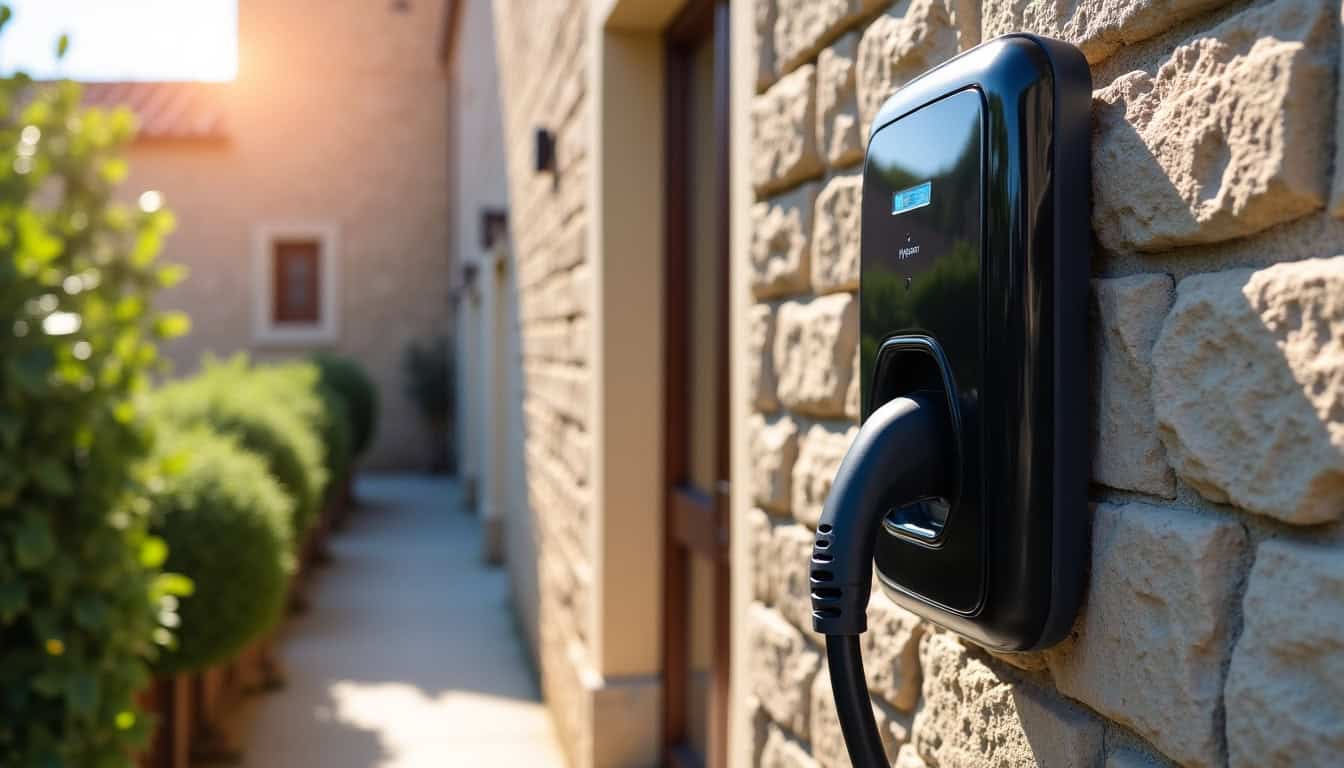 Borne de recharge électrique installée sur la façade d