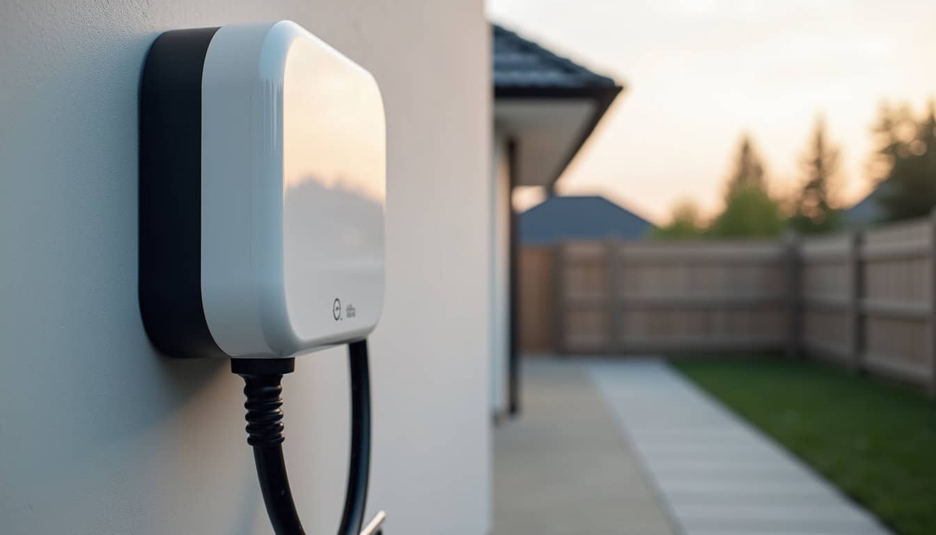Borne de recharge électrique installée sur le mur extérieur d