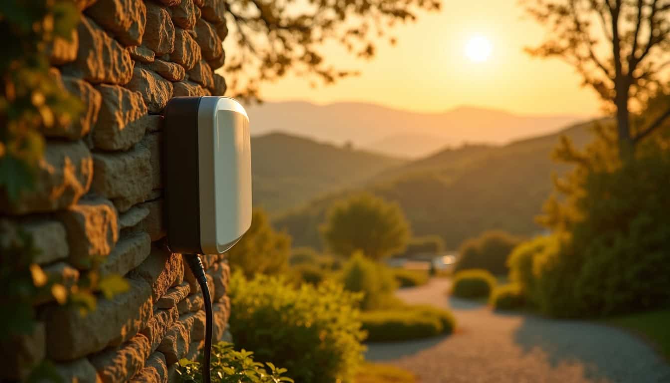 Borne de recharge électrique installée sur un mur extérieur à Allonzier-la-Caille