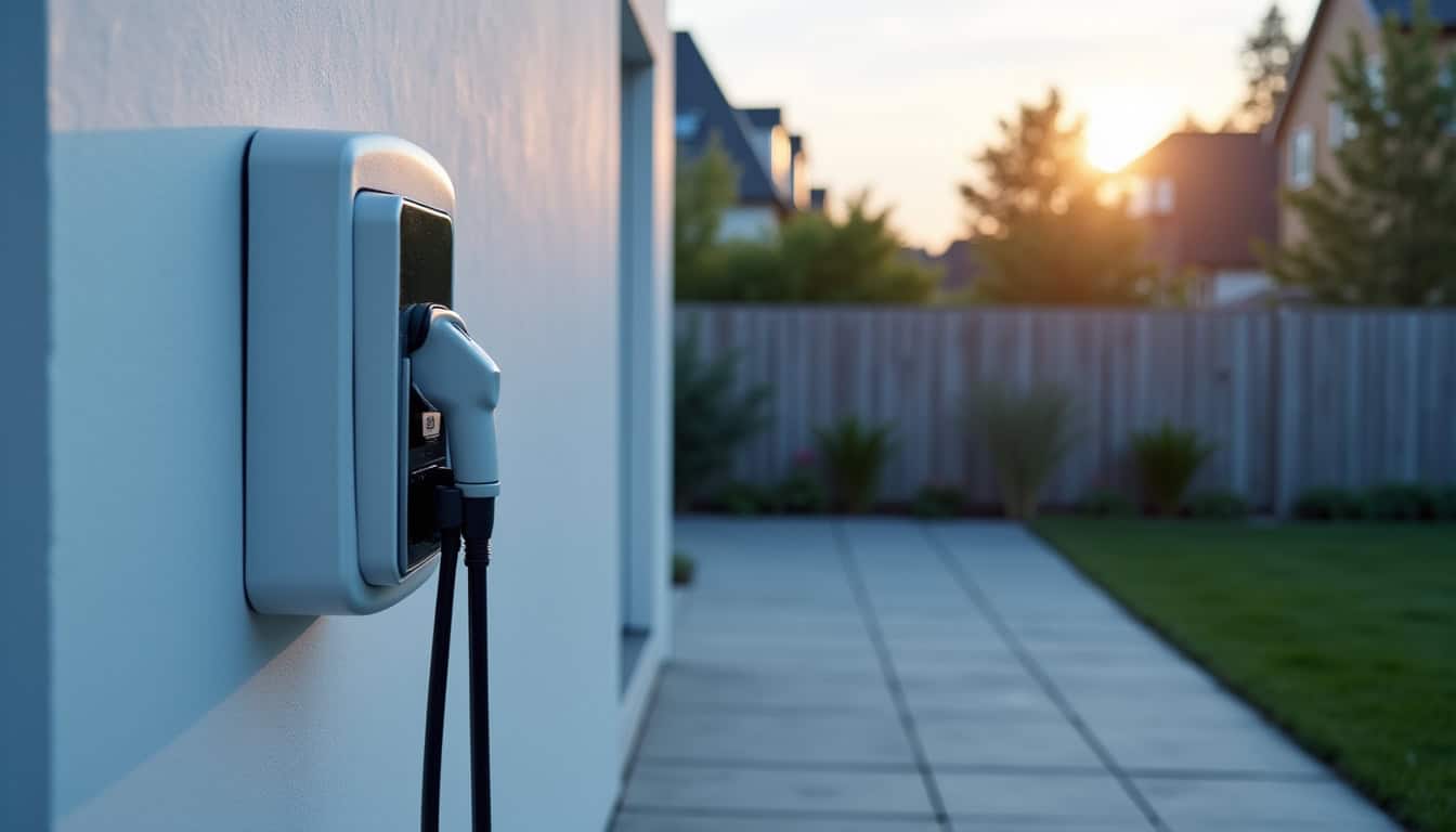 Borne de recharge électrique installée sur un mur extérieur à Lasalle