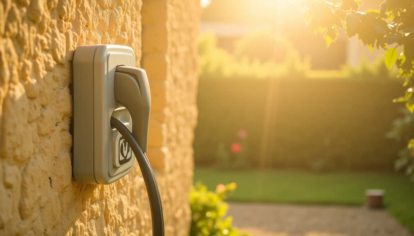 Borne de recharge électrique installée sur un mur extérieur à Salvagnac