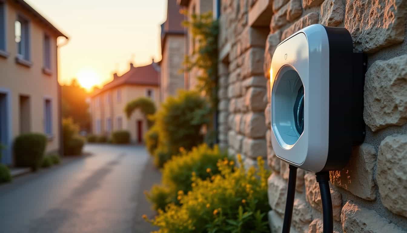 Borne de recharge électrique installée sur un mur extérieur à Vert-en-Drouais