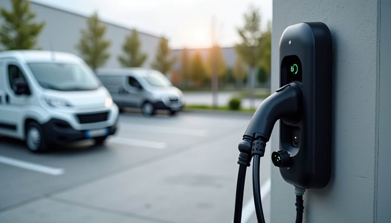 Borne de recharge électrique installée sur un parking d