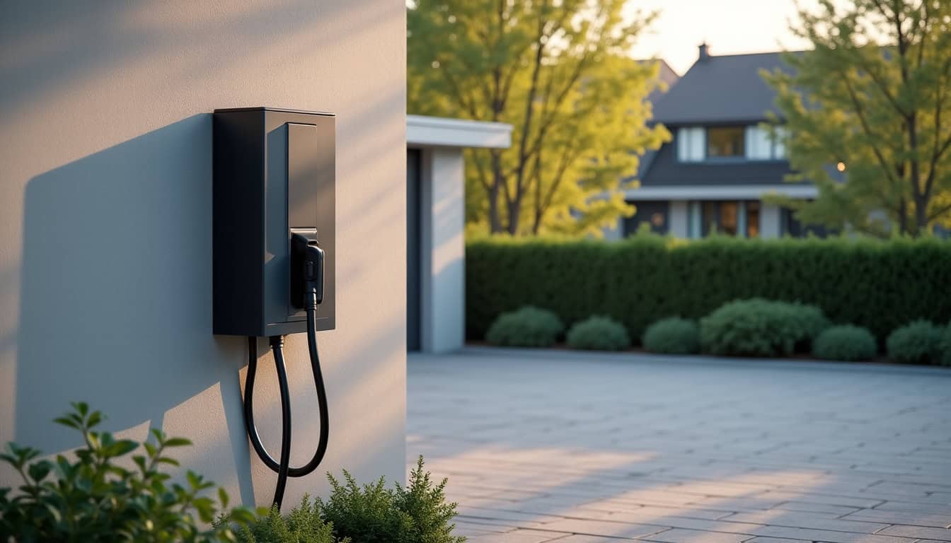 Borne de recharge électrique installée sur un parking privé à Dannemarie