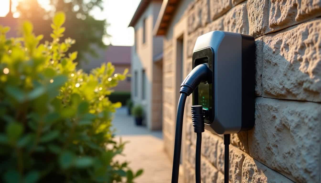 Borne de recharge électrique installée sur une façade à Orliénas