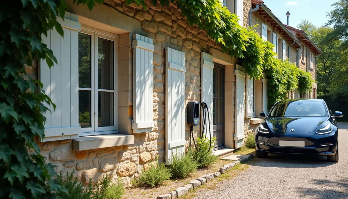 Borne de recharge électrique murale en journée, installée à côté d