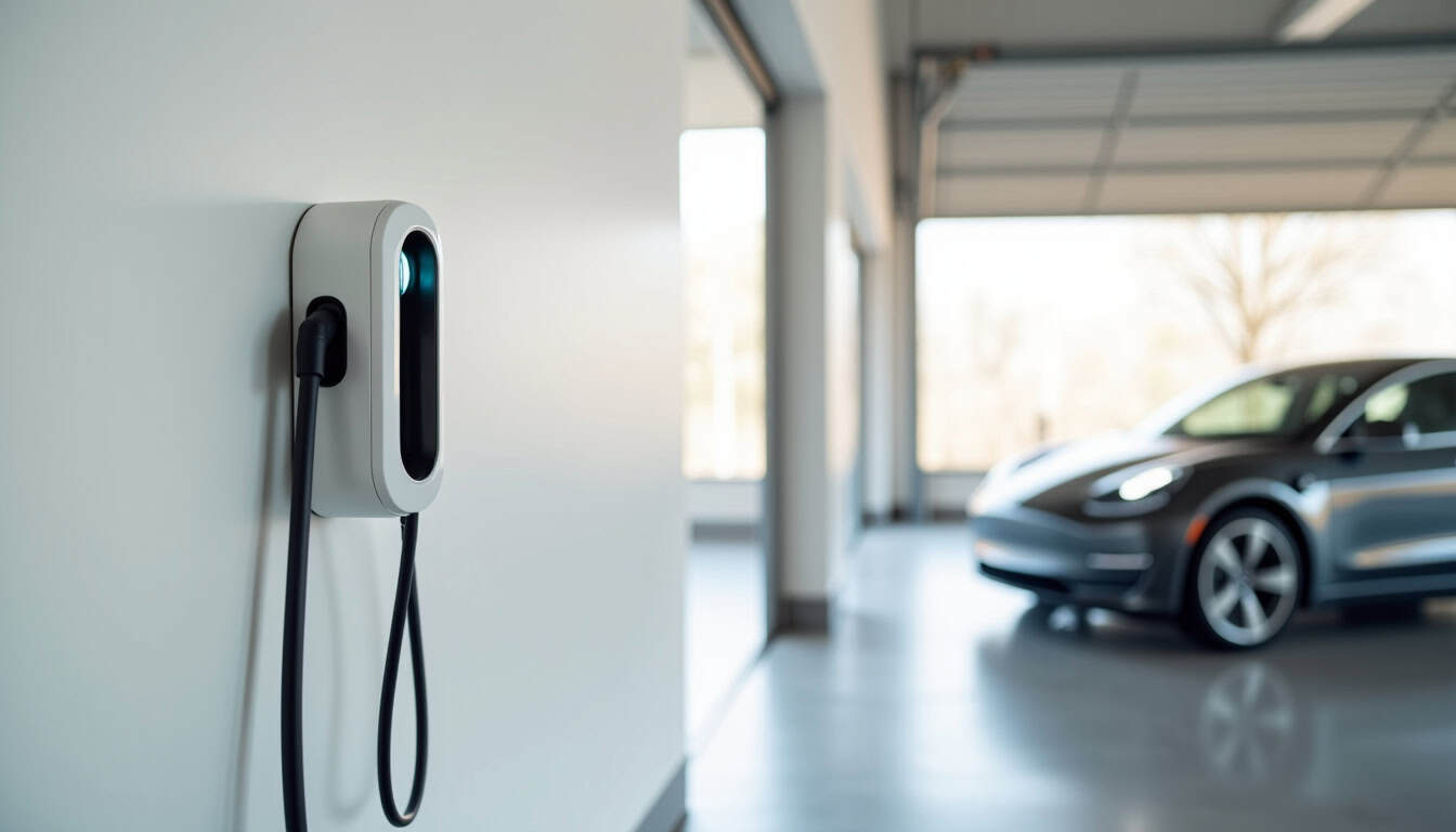 Borne de recharge électrique murale installée à l
