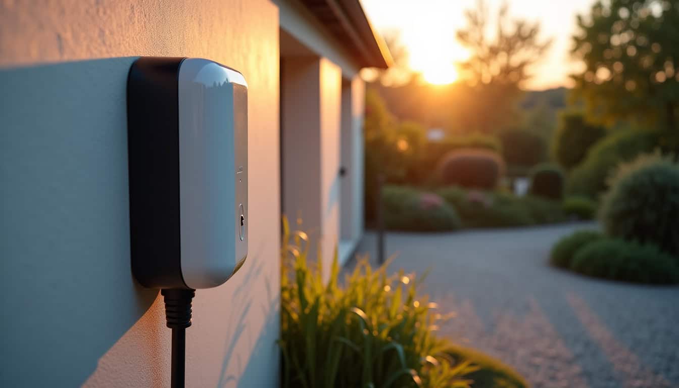 Borne de recharge électrique murale installée à l’extérieur d’une maison à Saint-Martin-en-haut