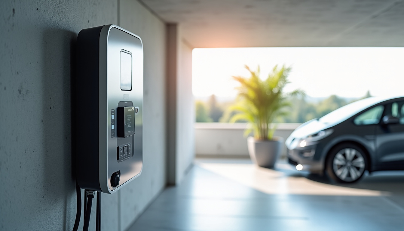 Borne de recharge électrique murale installée dans un garage à Saint-Mammès