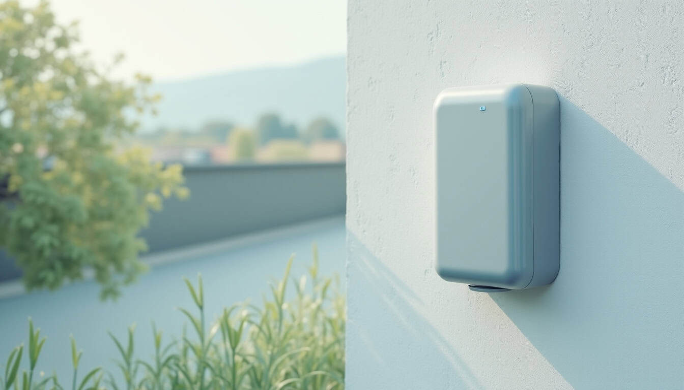 Borne de recharge électrique murale installée sur un mur extérieur