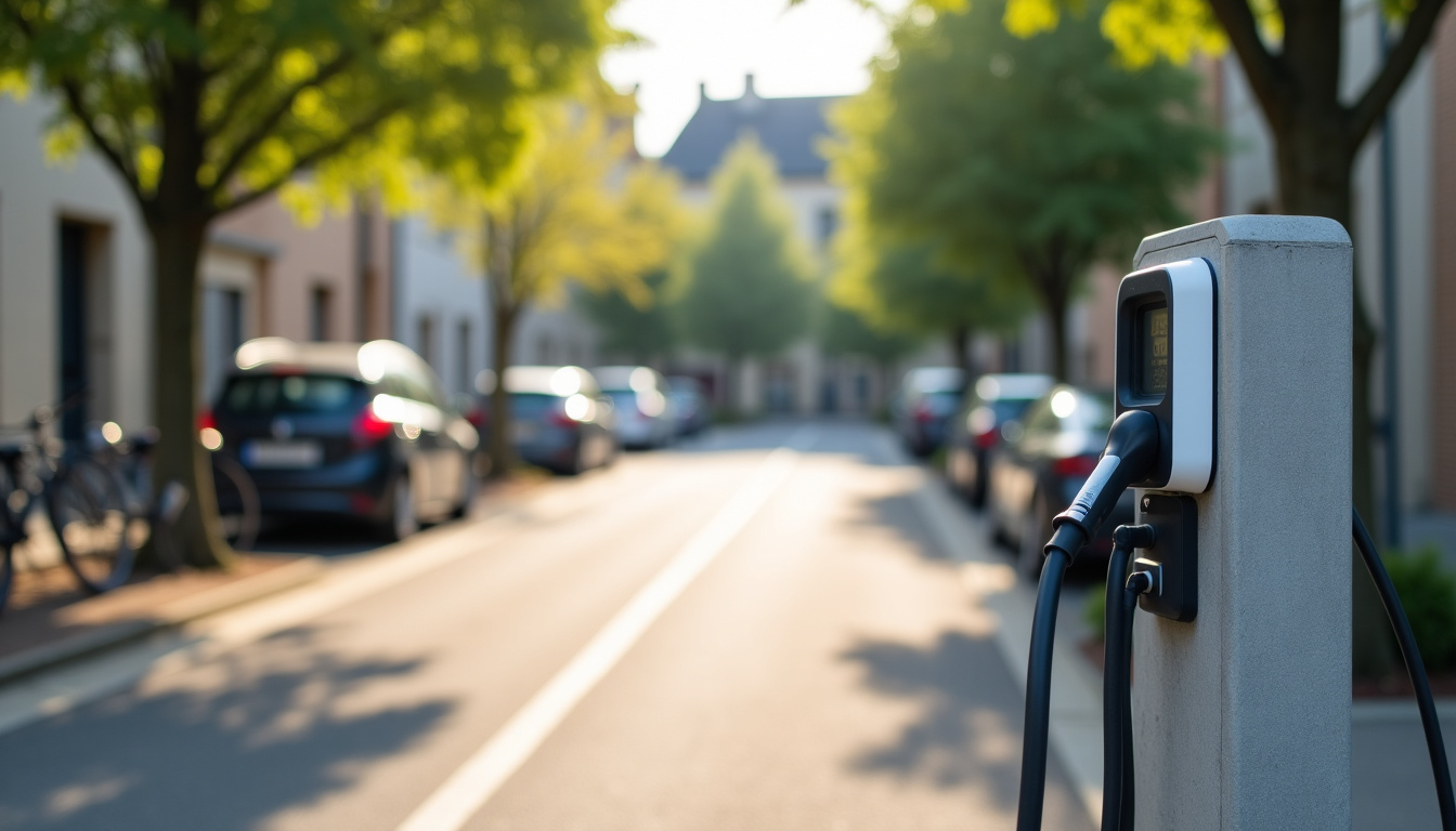 Borne de recharge électrique publique située à Esvres sur la rue Nationale