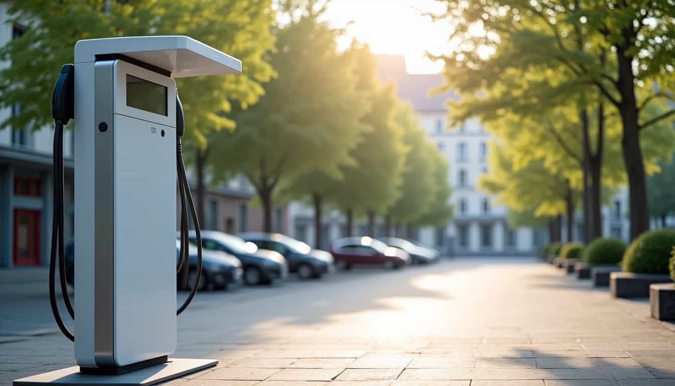 Borne de recharge électrique publique située place Lénine à Bouligny